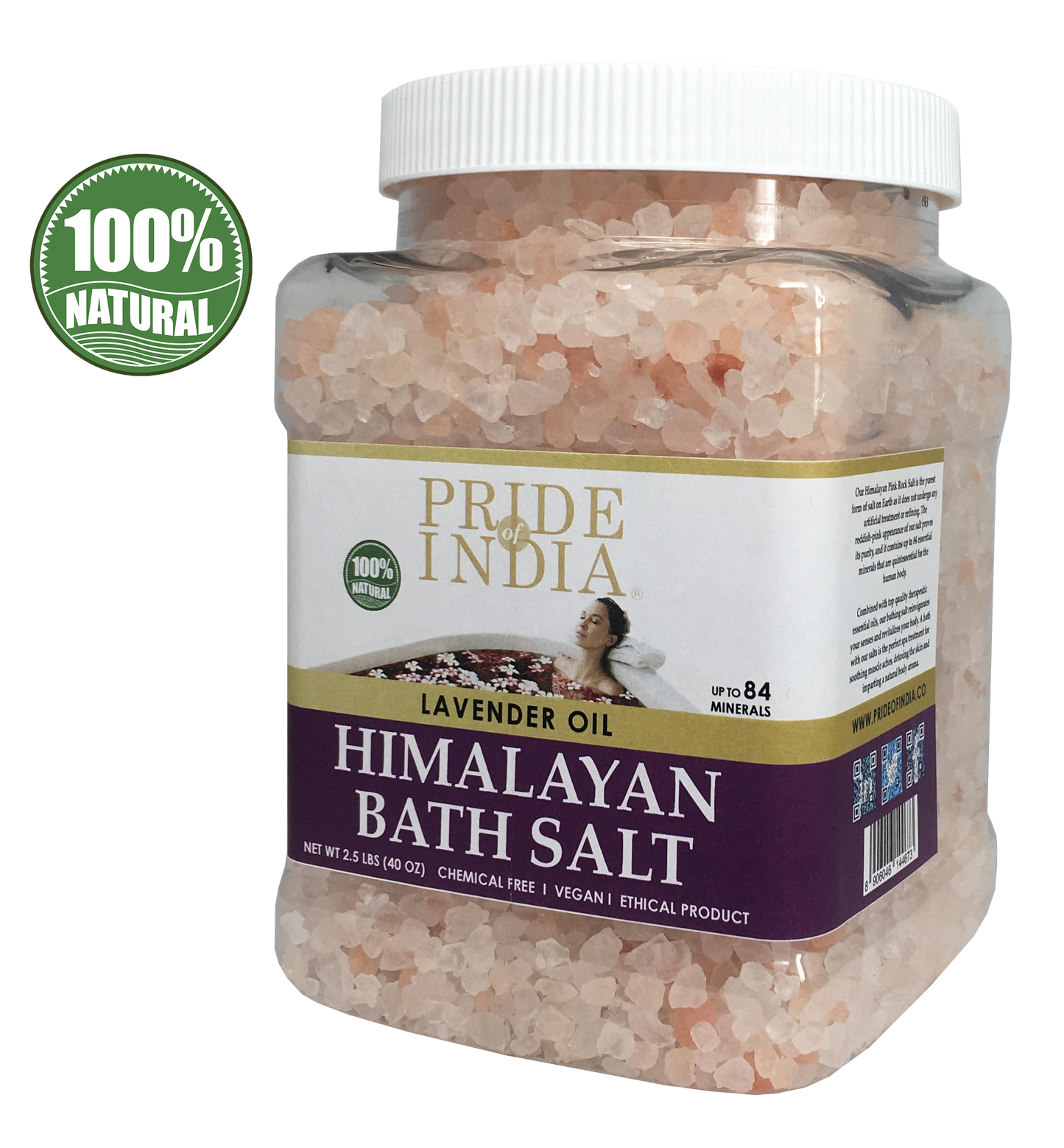 Himalayan Pink Bathing Salt - Enriched w/ Lavender Oil and 84+